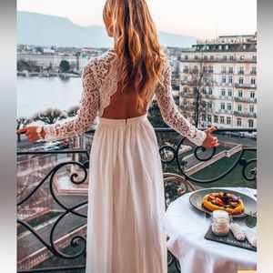 Lulu’s🌟Awaken My Love White Long Sleeve Lace Maxi Dress
